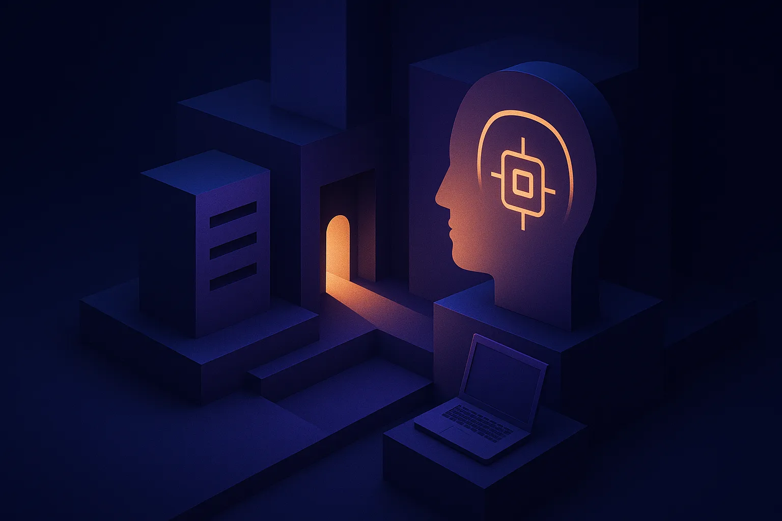 Empleado consultando un asistente de IA interno en su empresa desde un equipo de trabajo